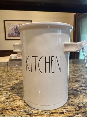 Rae Dunn White Ceramic Utensil Crock with 'KITCHEN' Lettering